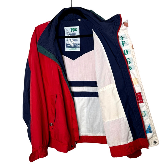 Vintage 90's London Fog Men's L Nautical Jacket Hood Sailing Windbreaker Red - Picture 1 of 10